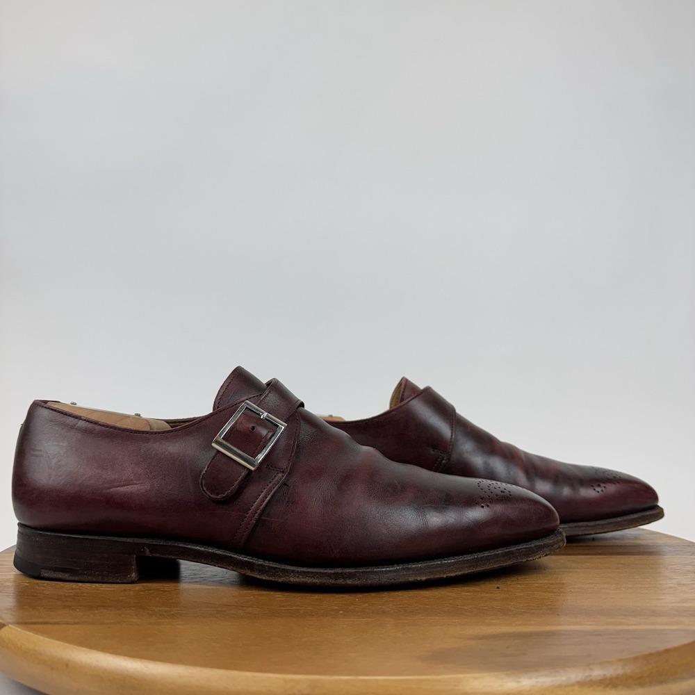Mens‎ George Cleverley Burgundy Burnished Leather Monk Strap Oxfords Size 8.5 E